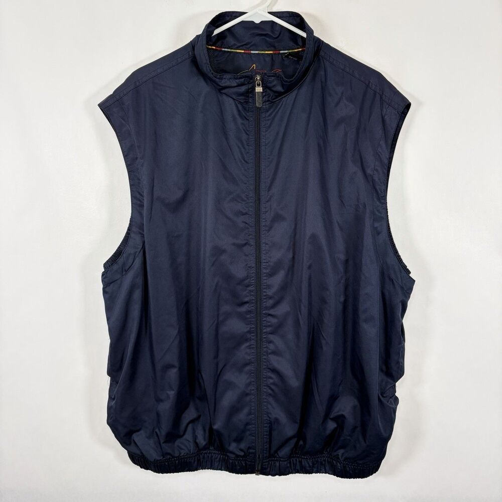 Greg Norman Full Zip Mesh Lined Windbreaker Golf Vest Mens Size Large Navy Blue
